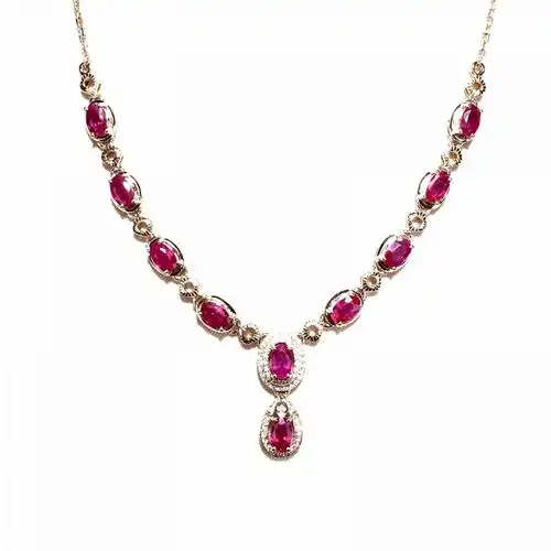 18k金镶天然红宝石项链