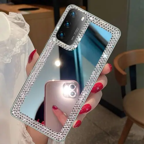 适用于创意大气女神p40pro冷淡ins镜子化妆镜化妆手机保护套