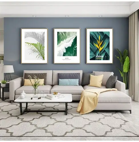 北欧客厅装饰画三联画现代简约壁画沙发背景墙画ins风格餐厅挂画 水墨