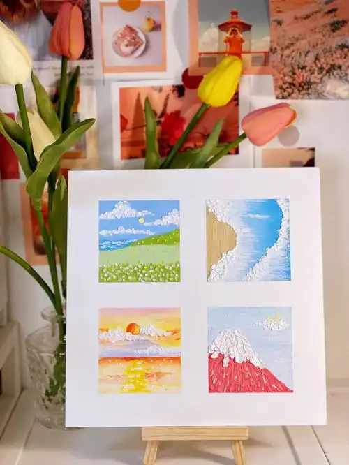 油画棒治愈风景61四小宫格61春夏秋冬附步骤