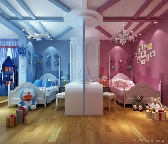 个性的男,女儿童房设计模型-12版-贴图灯光材质全