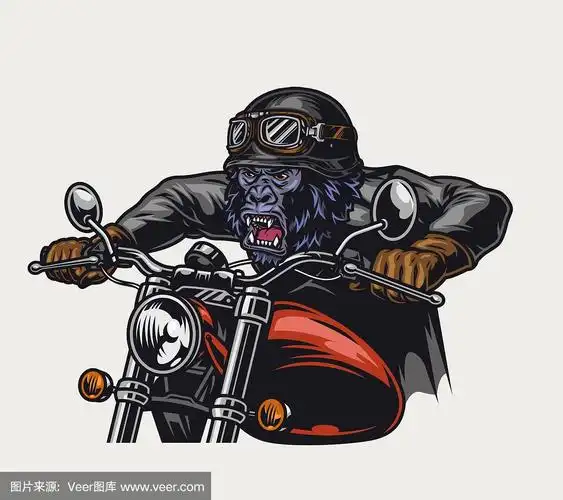残忍的大猩猩摩托车复古多彩的概念