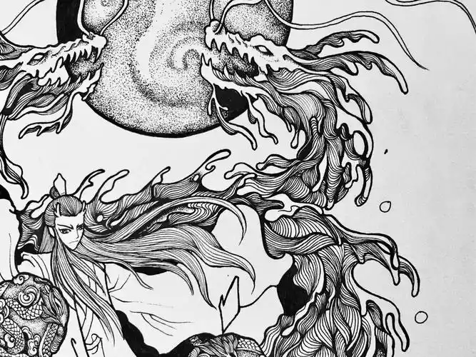 哪吒之魔童降世海报敖丙线描插画手绘完整过程解析