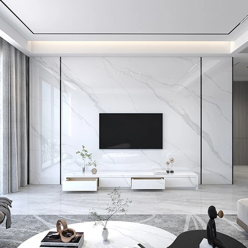 大理石岩板亮光背景墙客厅简约石纹现代微晶石瓷砖电视墙石材大板