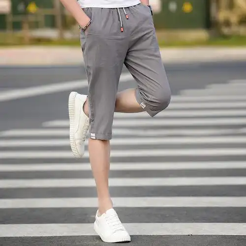 夏季纯棉男士七分裤休闲短裤男青年休闲7分裤修身学生宽松大裤衩
