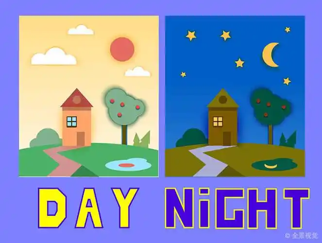 白天_夜晚_房子_树_公寓_风格_矢量_插画_概念_高清图片_全景视觉