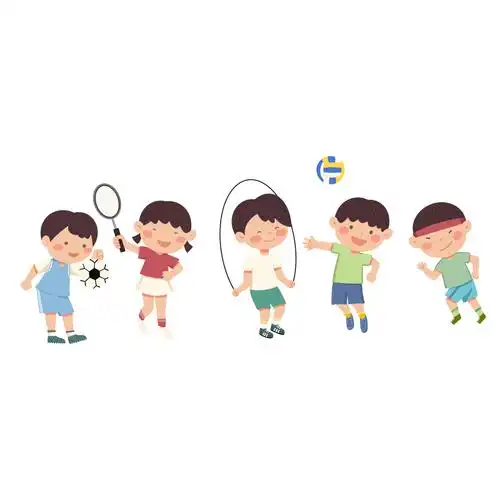 儿童开学季小学生踢足球课间活动卡通插画儿童运动卡通人物跑步篮球