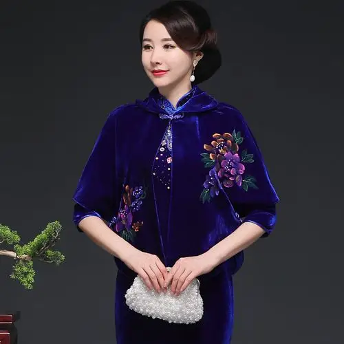 旗袍披肩短外套 礼服旗袍搭配金丝绒披肩披风斗篷外搭 宴会立翻领