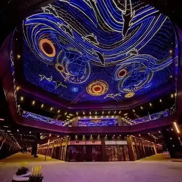 大型墙体灯饰画城市夜景商业街亮化步行街led造型#灯光秀 # - 抖音