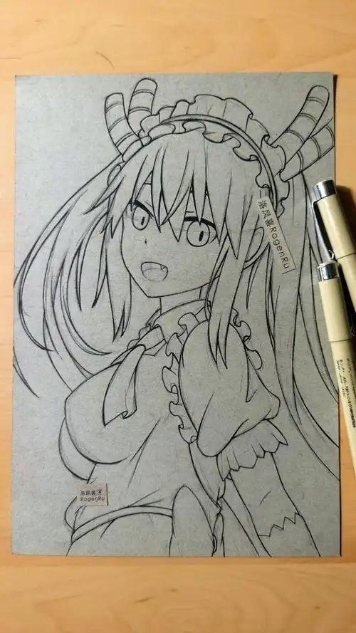 小林家的龙女仆之托尔漫画勾线手绘过程