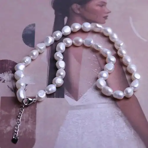 白色成品1条天然淡水珍珠89mm两面光形珍珠巴洛克珍珠成品真珍珠项链