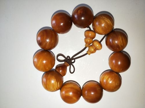 琥珀木手串沉香松木明子固话长白山文玩把玩念珠佛珠