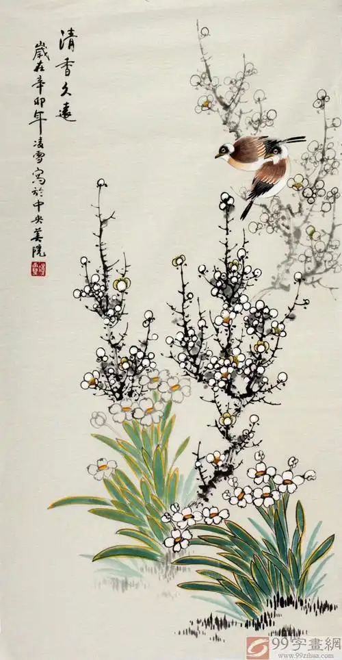 【已售】北京美协凌雪三尺花鸟《清香久远》