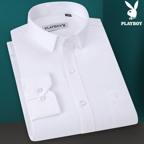 花花公子衬衫男长袖商务免烫职业工装正装休闲大码中年春款棉衬衣