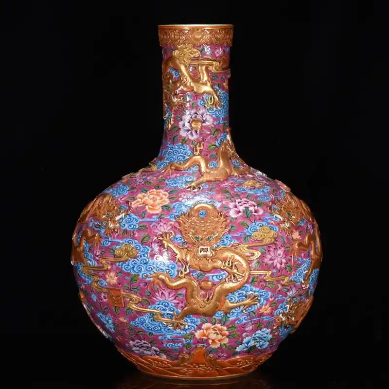 乾隆珐琅彩鎏金雕刻九龙纹天球瓶54*37.#让老祖宗留下的东 - 抖音