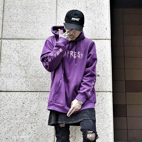 正品nfg高街刺绣暗黑风宽松加绒情侣紫黑粉色pgone连帽套头卫衣