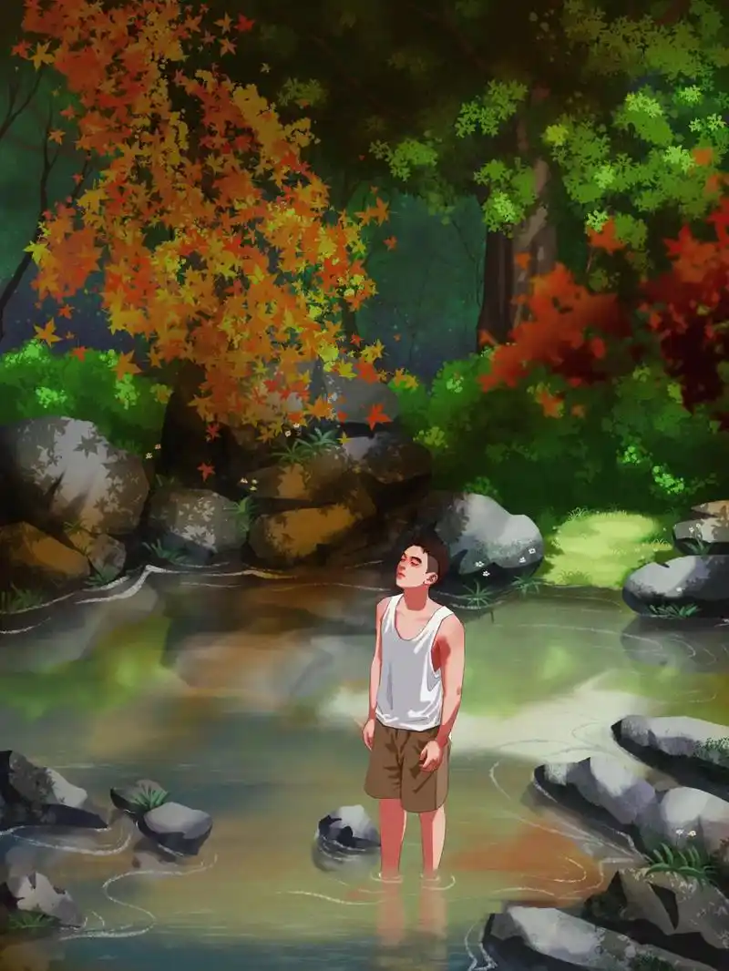 山谷少年——丛林小溪谷.一起戏水吧!#procreate绘画 - 抖音