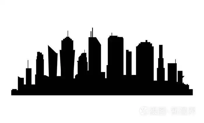 城市剪影在白色背景.商业区与摩天大楼