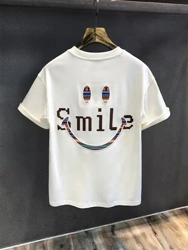 时尚笑脸印花短袖t恤#抖音图文来了 #潮牌男女同款 #短袖t - 抖音
