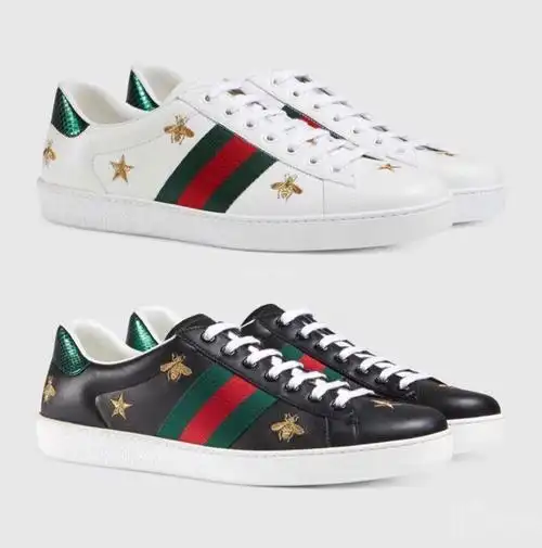 gucci古驰男鞋蜜蜂五角星黑色白色小白鞋低帮休闲运动鞋386750