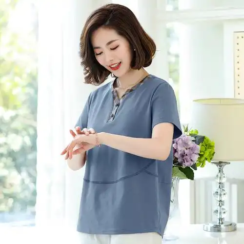 纯棉短袖t恤女宽松夏装2020新款显瘦大码女装夏天上衣中年妈妈装