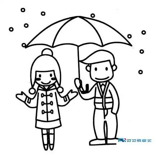 人物简笔画图片大全,关于情侣人物的简单画法,一起打伞的情侣人物简笔
