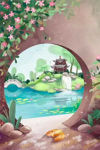 山亭夏日绿树楼台倒影蔷薇桥景色