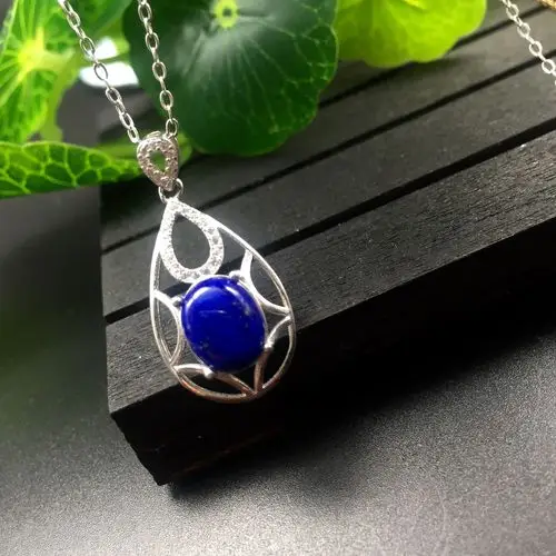 彩宝首饰 925银镶青金石吊坠 简单大方批发一件代发