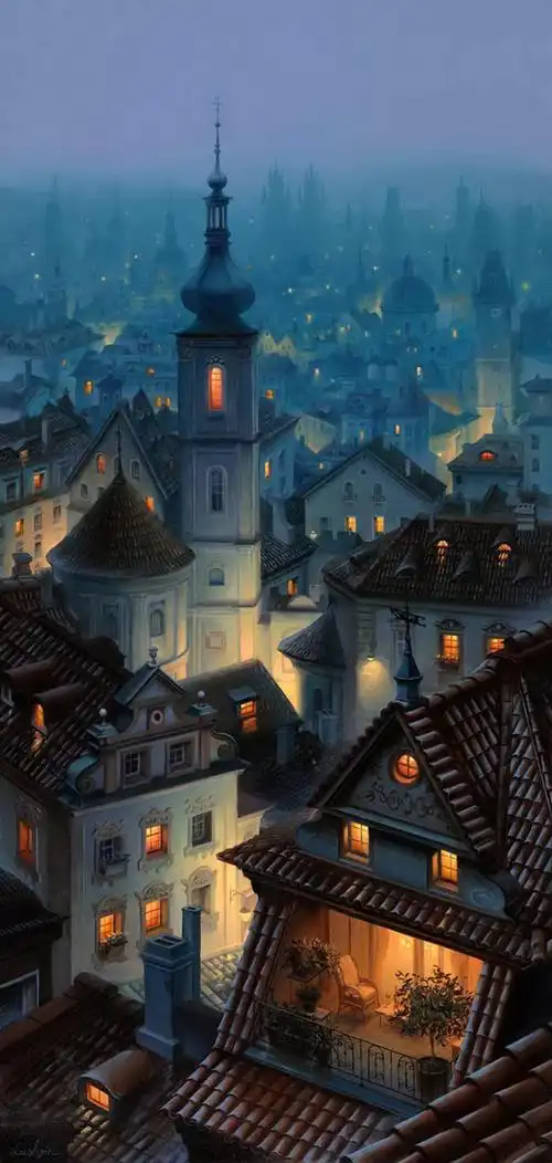 俄罗斯超美的建筑夜景油画作品︱evgeny lushpin