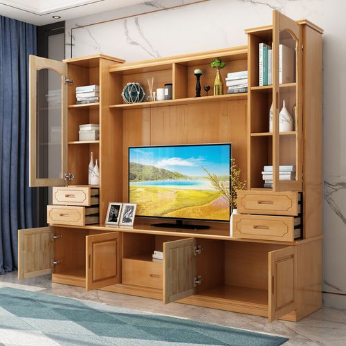 华岭 实木电视柜组合墙柜客厅电视背景柜家用高款农村中式小户型多