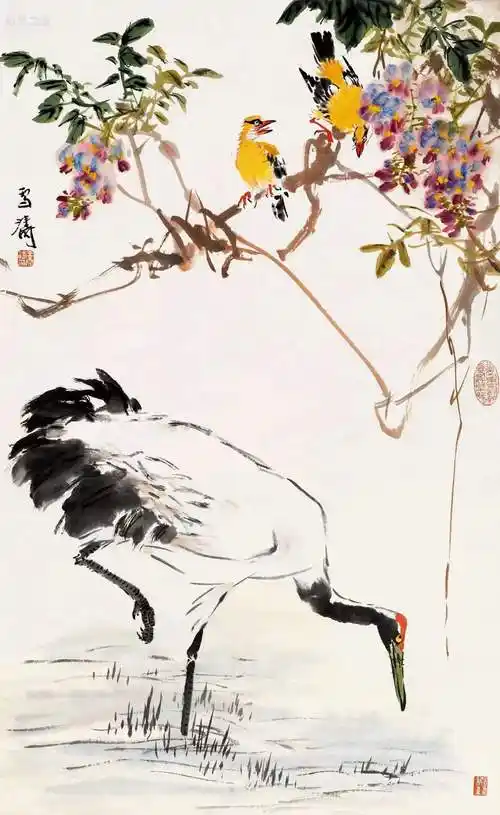 王雪涛三张仙鹤,喜欢哪一张? 自己花钱的话,你想买哪一张呢～