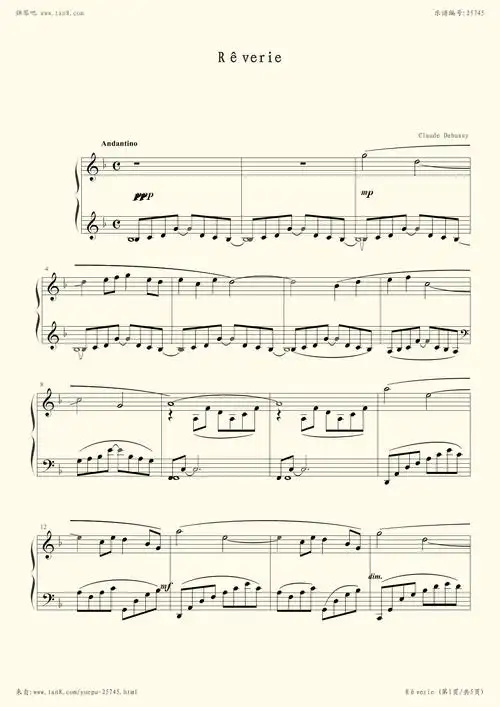 钢琴谱:《幻想曲》-德彪西