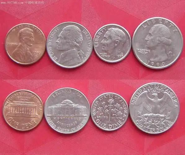 美国硬币1990年d版同年号从1到25美分