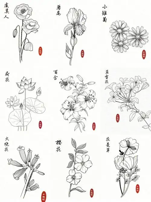 线描练习花卉篇九宫格第166弹持续更新