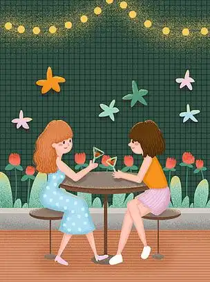 姐妹聚会同学相聚背景妇女节女生节清新可爱手绘闺蜜聚会漫画简约闺蜜