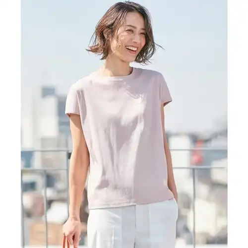 23区日系休闲简约通勤风纯色浅色短袖t恤糖果色短款女士上衣