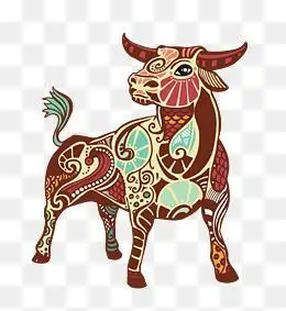 彩绘福牛剪纸矢量图