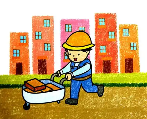 搬运工人在劳动幼儿蜡笔画作品