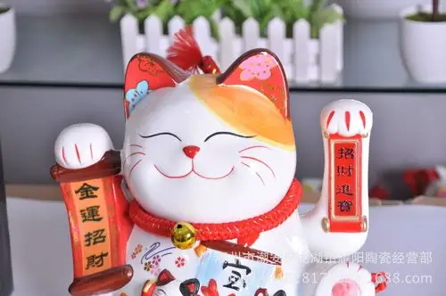 金扇开运工艺招财猫 电池摇手招财猫 办公桌前台开业礼品定制批发