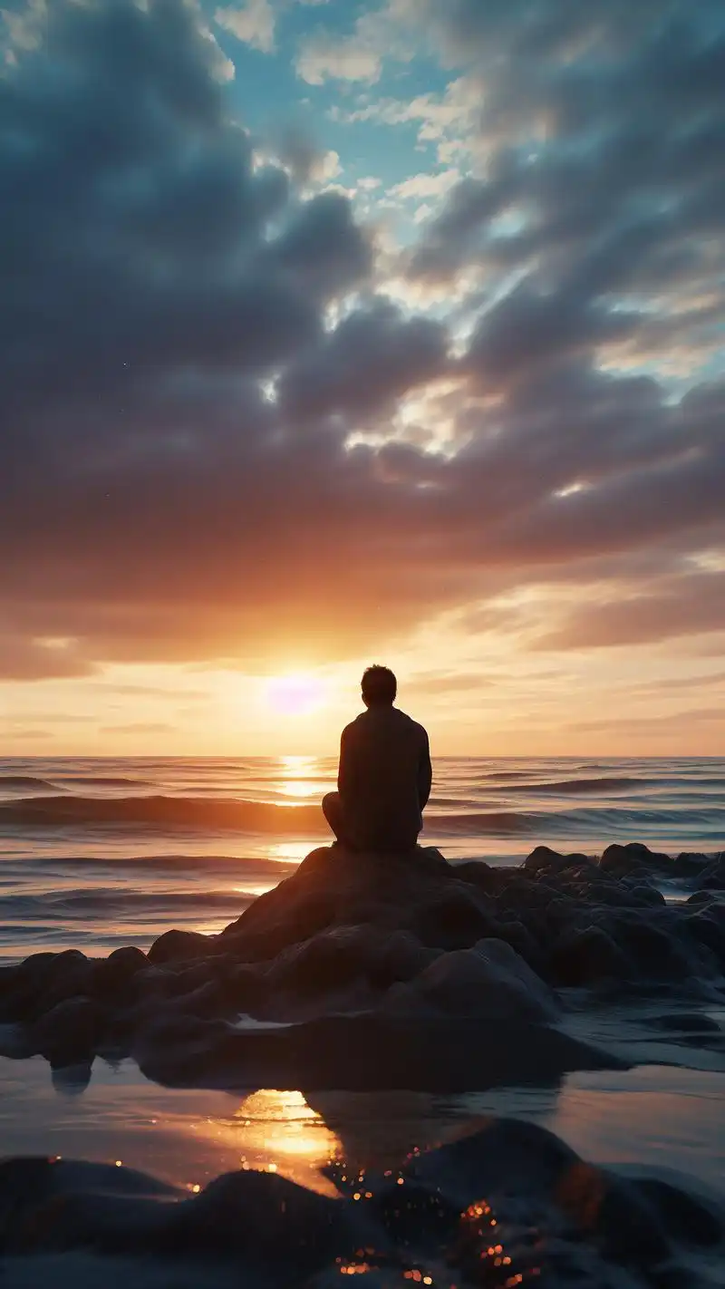 孤独的海边,失落的心💔 一个人,静静地坐在海边,面对波涛汹涌的大海