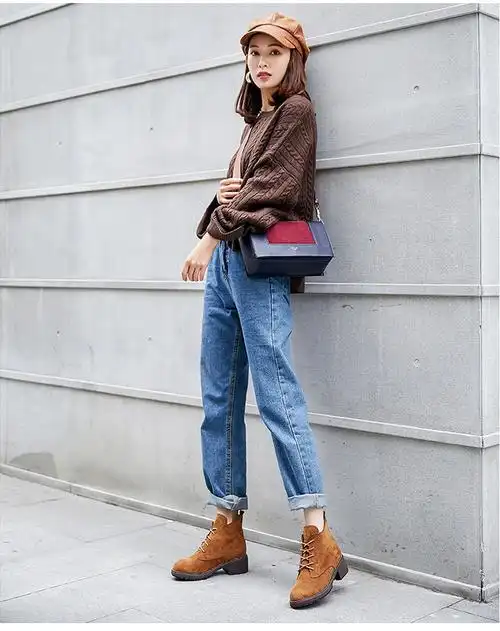 女士马丁靴女秋冬新款女款靴子系带短靴英伦风粗跟短靴