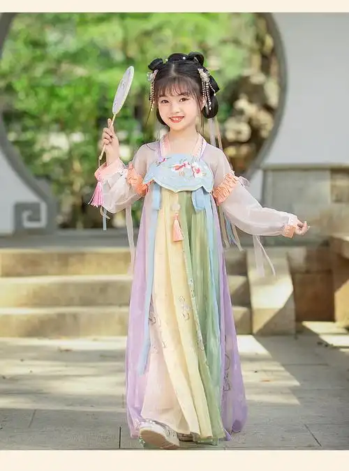 小黄鸭品牌童装女童汉服秋季儿童古装女中大童中秋节衣服小女孩子表演