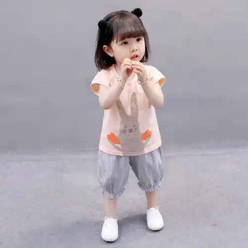 女宝宝夏季短袖套装2018小孩夏装童装儿童宝宝短裤女童1-3-5周岁4