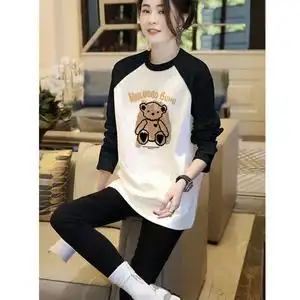 纯棉打底衫女秋冬内搭中长款小个子上衣2023新款宽松撞色长袖t恤