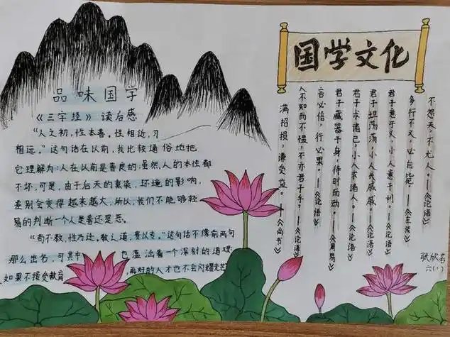 简单的国学手抄报小学二年级手抄报孩子们不仅吟诵古诗还制作了国学