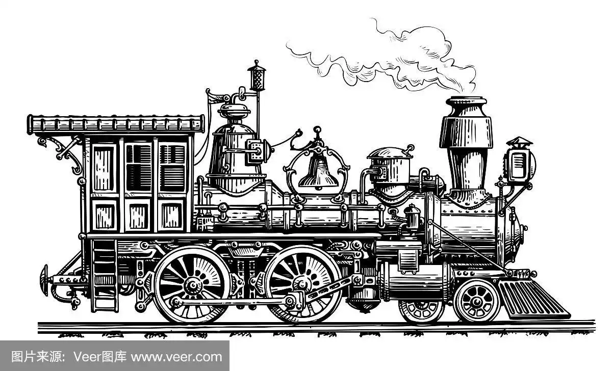 复古蒸汽机车,火车.复古素描矢量图