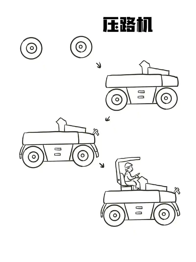 一起来画压路机!#图文伙伴计划 #简笔画 #画画打卡 #简笔 - 抖音