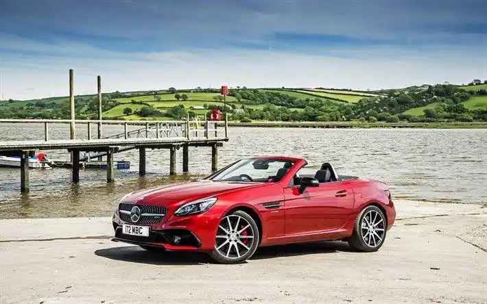 下载壁纸 梅赛德斯-奔驰slc级, amg, 敞篷车, 2017车, r172, 梅赛德斯