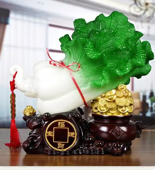 搜可玉白菜摆件招财聚宝盆工艺品大号风水开业创意礼品收银吧台摆设a