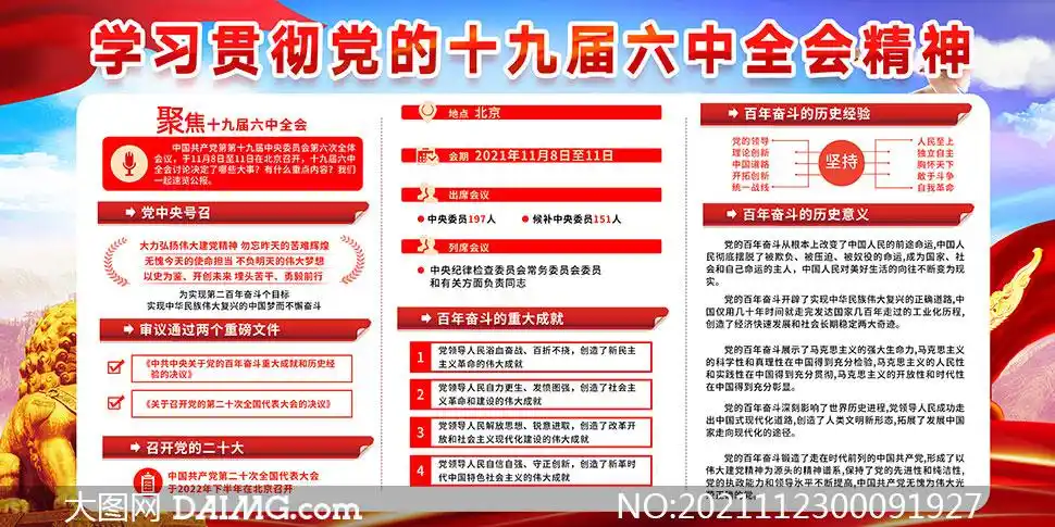 学习贯彻党的十九届六中全会精神展板素材_大图网图片素材